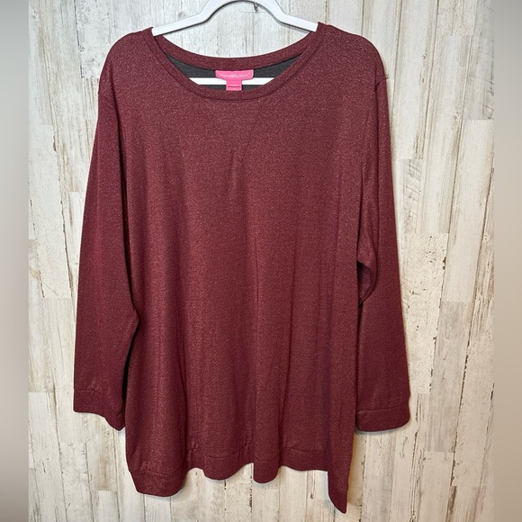 Woman Within Sweatshirt Womens Pullover Round Neck  Maroon & Metallic 2X - Picture 1 of 16